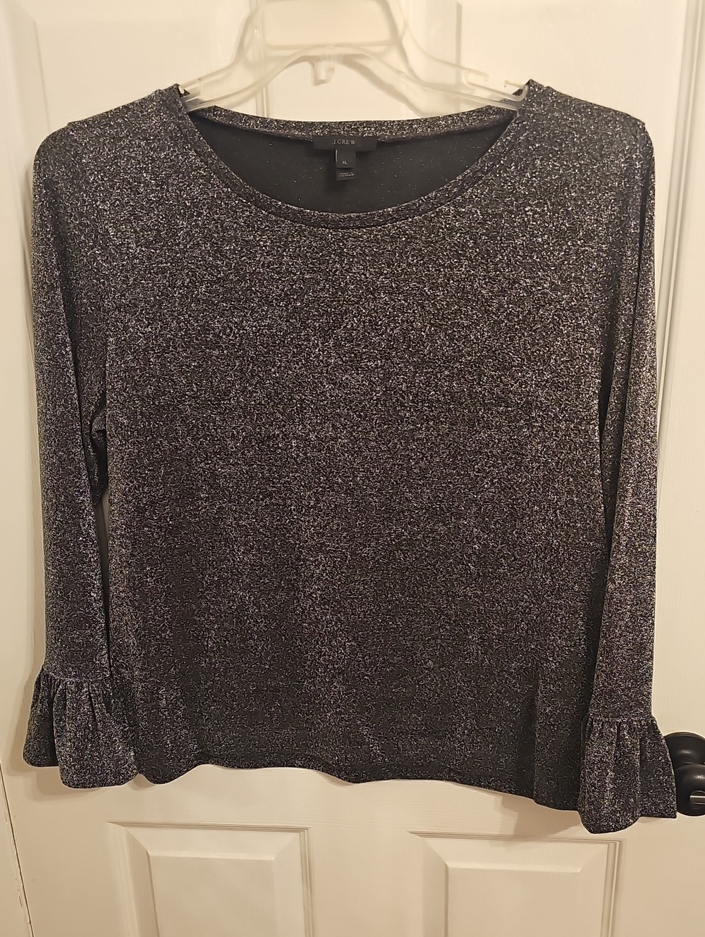 J. Crew Metallic Charcoal Ruffle-Cuff 3/4 Sleeve Top